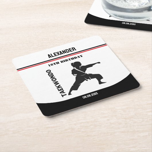 Taekwondo Speler, Verjaardagscadeau, Team Karate Kartonnen Onderzetters (Schuin)