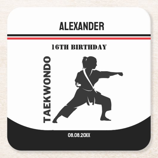 Taekwondo Speler, Verjaardagscadeau, Team Karate Kartonnen Onderzetters (Voorkant)