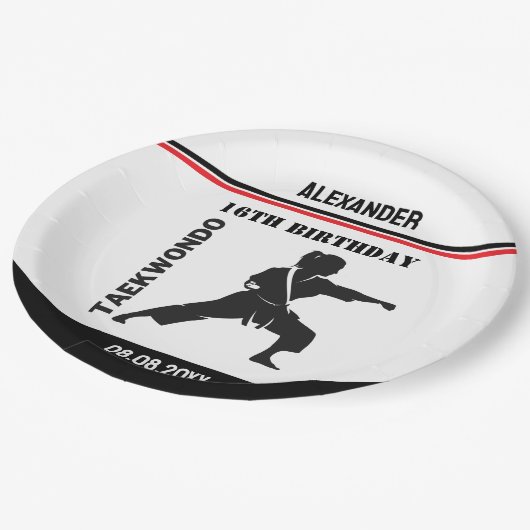 Taekwondo Speler, Verjaardagscadeau, Team Karate Papieren Bordje (Gekanteld)