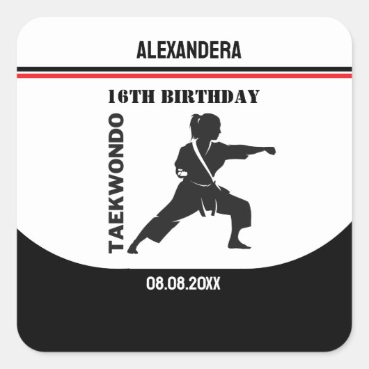 Taekwondo Speler, Verjaardagscadeau, Team Karate Vierkante Sticker (Voorkant)