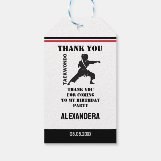 Taekwondo speler, Verjaardagsmeisje, Team Karate Cadeaulabel (Achterkant)