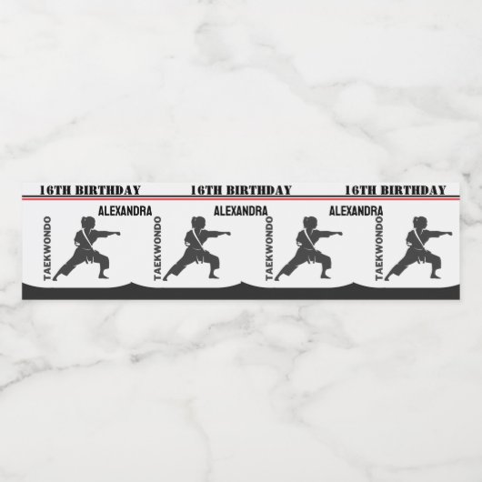 Taekwondo speler, Verjaardagsmeisje, Team Karate Waterfles Etiket (Enkel label)