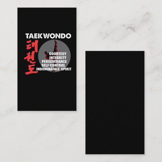 Taekwondo Tenets Martial Arts Tae kwon do Visitekaartje (Voorkant / Achterkant)