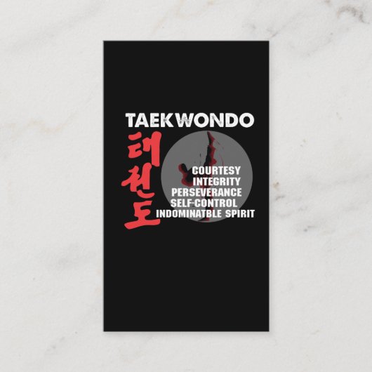 Taekwondo Tenets Martial Arts Tae kwon do Visitekaartje (Voorkant)