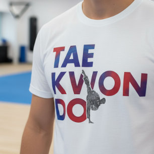 Taekwondo typografie ontwerp hoge kick silhouet t-shirt