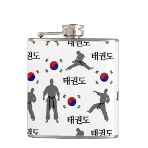 Taekwondo Vechters Martial Art 태권도 Zuid-Korea Vlag Heupfles