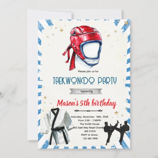 Taekwondo verjaardagsfeest uitnodiging (Voorkant)