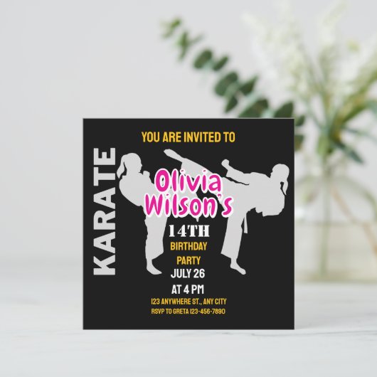 Taekwondo verjaardagsfeestje, Taekwondo Meisje Spe Kaart (Staand voorkant)