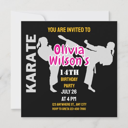Taekwondo verjaardagsfeestje, Taekwondo Meisje Spe Kaart (Voorkant)