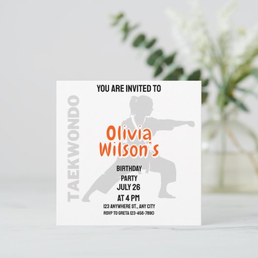 Taekwondo verjaardagsfeestje, Taekwondo Meisje Spe Kaart (Staand voorkant)