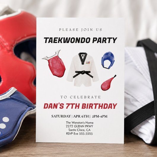Taekwondo verjaardagsuitnodiging kaart