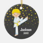 Taekwondo Yellow Belt Blonde Boy Personalized Keramisch Ornament (Voorkant)