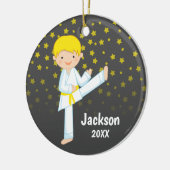 Taekwondo Yellow Belt Blonde Boy Personalized Keramisch Ornament (Links)