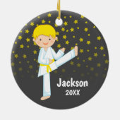 Taekwondo Yellow Belt Blonde Boy Personalized Keramisch Ornament (Achterkant)