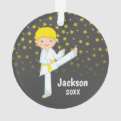 Taekwondo Yellow Belt Blonde Boy Personalized Ornament (achterkant)