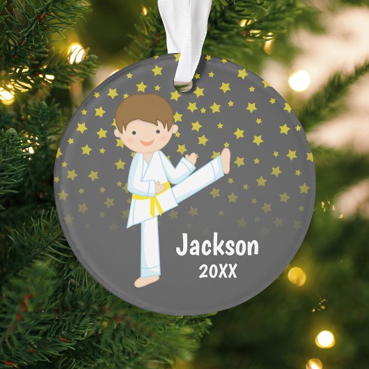 Taekwondo Yellow Belt Boy gepersonaliseerd Ornament
