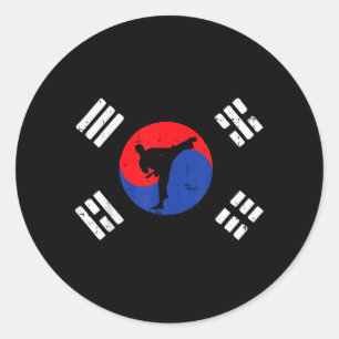 Taekwondo Zuid-Korea Vlag Vintage Koreaanse Martia Ronde Sticker
