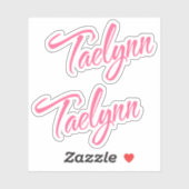 Taelynn naam roze cursief x2 sticker (Vel)