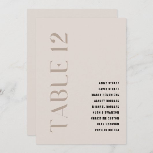 Tafel 12 Modern Bold Beige Trouw Tafel Nummer Kaart (Voorkant / Achterkant)