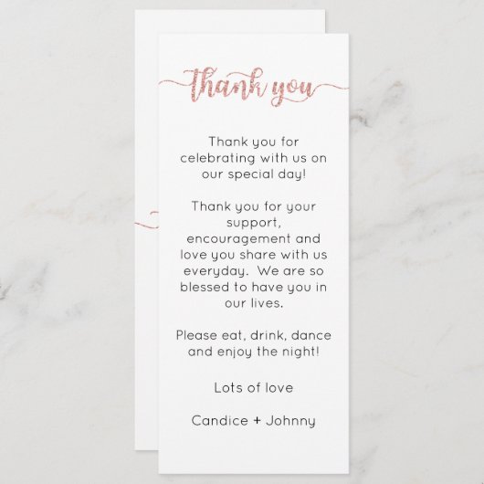 Tafel bedankkaart, plaats instelling Kaart, dank Menu (Voorkant / Achterkant)