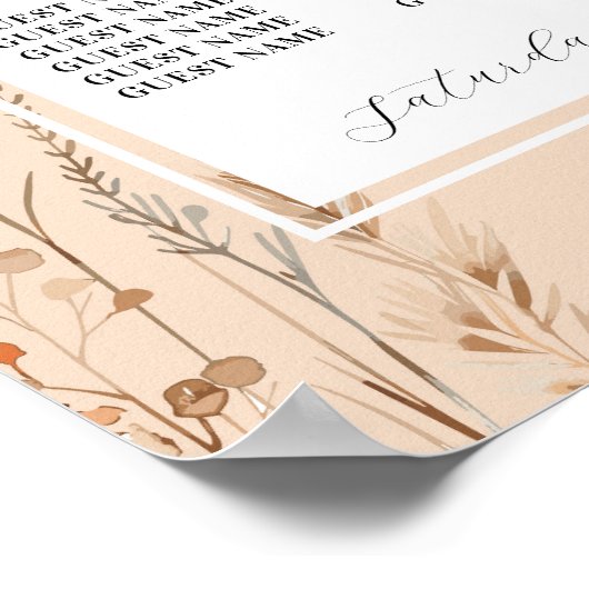 Tafel Bruiloft Zitplaatsen 8 Boho Bloemen Bohemian Poster (Hoek)