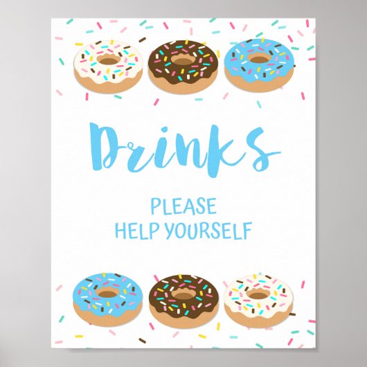 Tafel Drink Blauw Donut Sprinkle Shower Sign Poster (Voorkant)