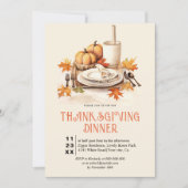 Tafel instelling met pompoenenThanksgiving diner Kaart (Voorkant)