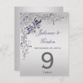 Tafel Kaarten  Paarse zilveren bloemenwervelingen (Voorkant / Achterkant)