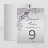 Tafel Kaarten  Paarse zilveren bloemenwervelingen (Voorkant / Achterkant)
