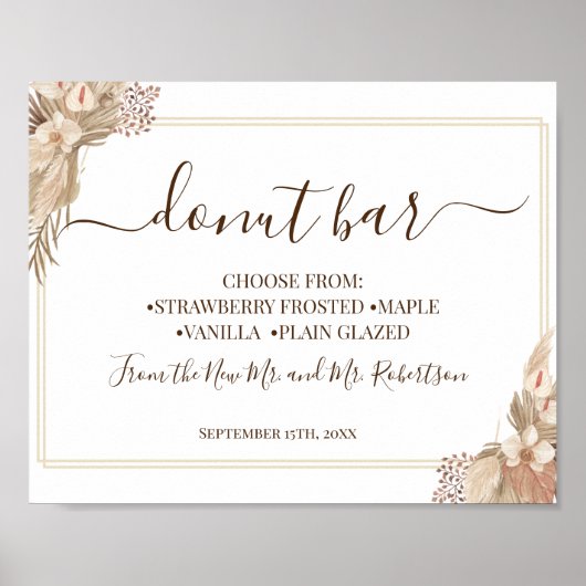 Tafel met Donut Bar Sweets Bruiloftsreceptie Bord Poster (Voorkant)