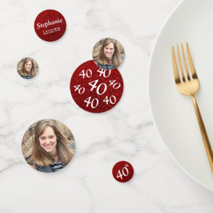 Tafel met foto voor 40e verjaardag Rood Glitter Confetti
