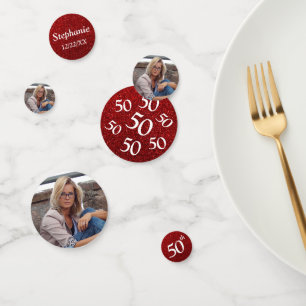 Tafel met foto voor 50e verjaardag Rood Glitter Confetti