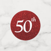 Tafel met foto voor 50e verjaardag Rood Glitter Confetti (Kleine voorkant)