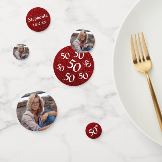 Tafel met foto voor 50e verjaardag Rood Glitter Confetti (Groep)
