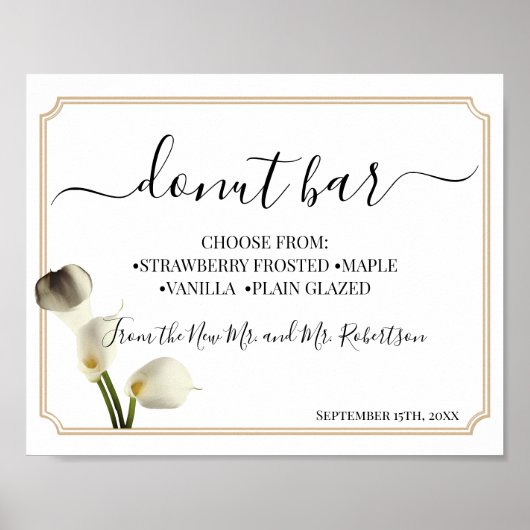 Tafel met zoete donutbar trouwreceptie bord poster (Voorkant)