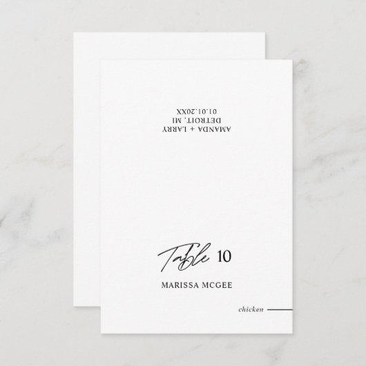 Tafel, naam en maaltijdkeuze Trouwplaatskaart Kaart (Voorkant / Achterkant)