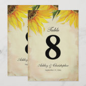Tafel Nummer Acht Zonnebloem Bruiloftsreceptie Kaart (Voorkant / Achterkant)