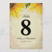 Tafel Nummer Acht Zonnekleurige Bruiloftsreceptie Kaart (Achterkant)