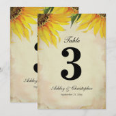 Tafel nummer drie, bruiloftsreceptie zonnebloem kaart (Voorkant / Achterkant)