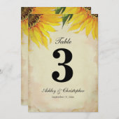 Tafel Nummer Drie Zonnebloem Bruiloftsreceptie Kaart (Voorkant / Achterkant)