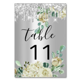 Tafel Nummer Drips Zilveren Munt Glitter Bruiloft Kaart