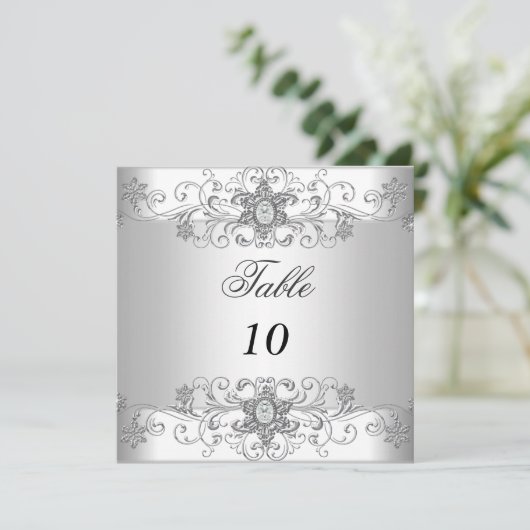 Tafel Nummer Kaarten Zilver Wit Diamant (Staand voorkant)