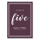 Tafel Nummer Vijf Chic Luxe Paars Eenvoudig Trouwe Kaart (Achterkant)