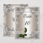 Tafel Nummerkaart Trouw Zilver Crème Roos Briefkaart (Voorkant / Achterkant)