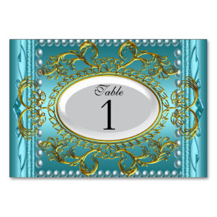 Tafel Nummerkaarten Royal Teal Blauw Wit Goud Kaart