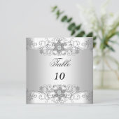 Tafel Nummerkaarten Zilver Wit Diamant Kaart (Staand voorkant)