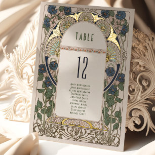 Tafel Nummers Bougainvillea Marineblauw Goud Bruil Folie Uitnodiging
