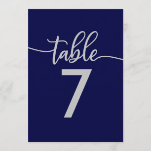 Tafel Nummers   Elegant Navyblauw Zilveren Bruilof Kaart