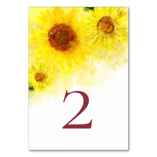 *~* TAFEL NUMMERS Geel Zonnebloem bruiloft Kaart (Achterkant)