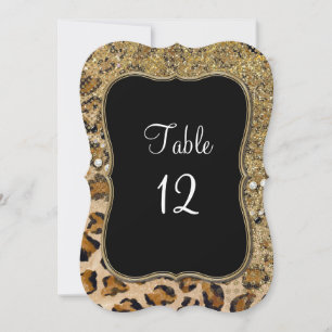 Tafel Nummers Natuurlijk Goud Glitter Luipaard Pat Kaart